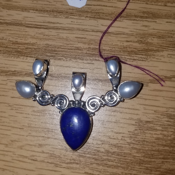 New Sterling silver Lapis and fresh water pearl pendant - Picture 1 of 7
